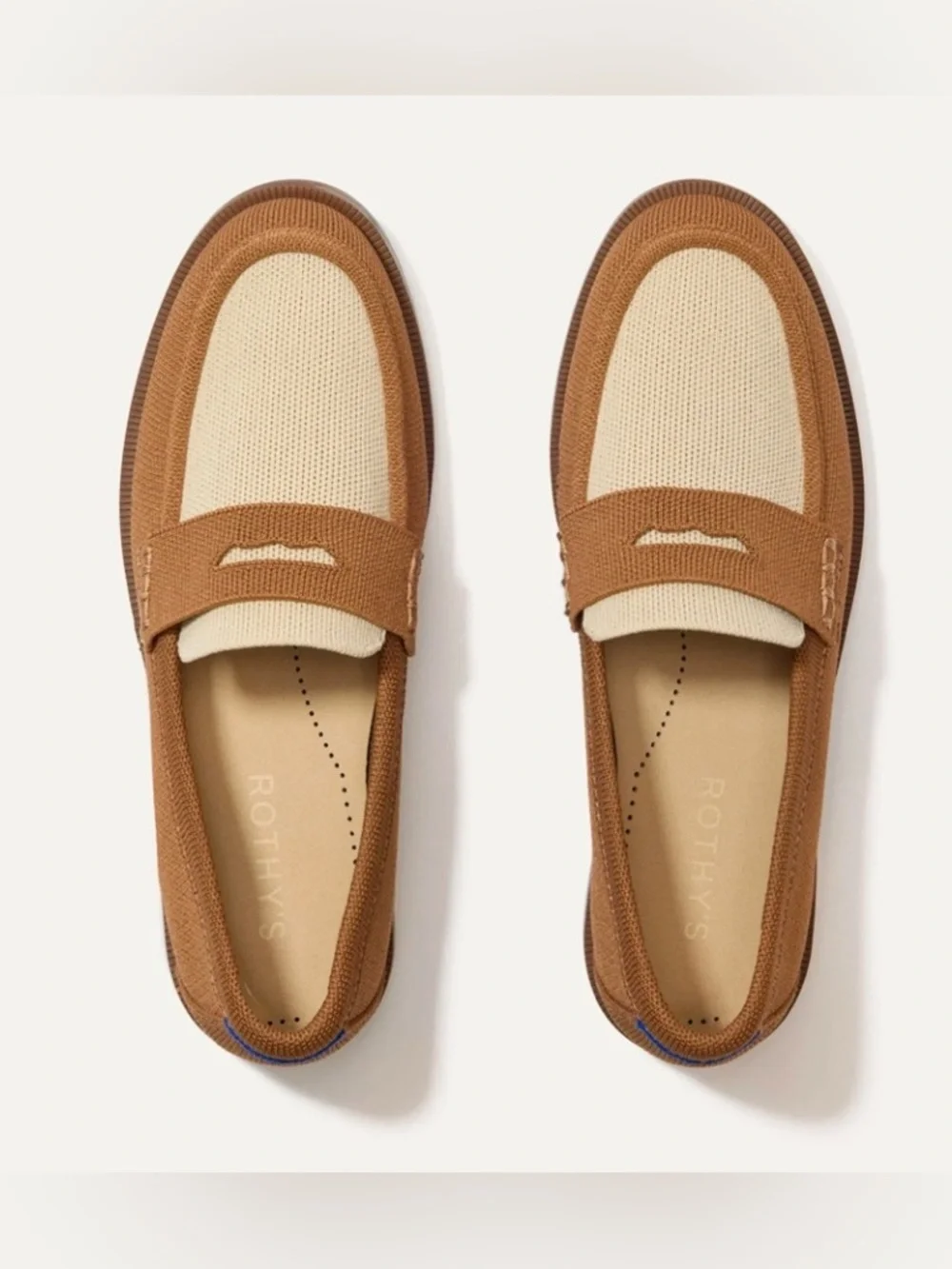 Rothy’s The Penny Loafer Cortado Brown Cream Knit Size 8.5 - Picture 8 of 10